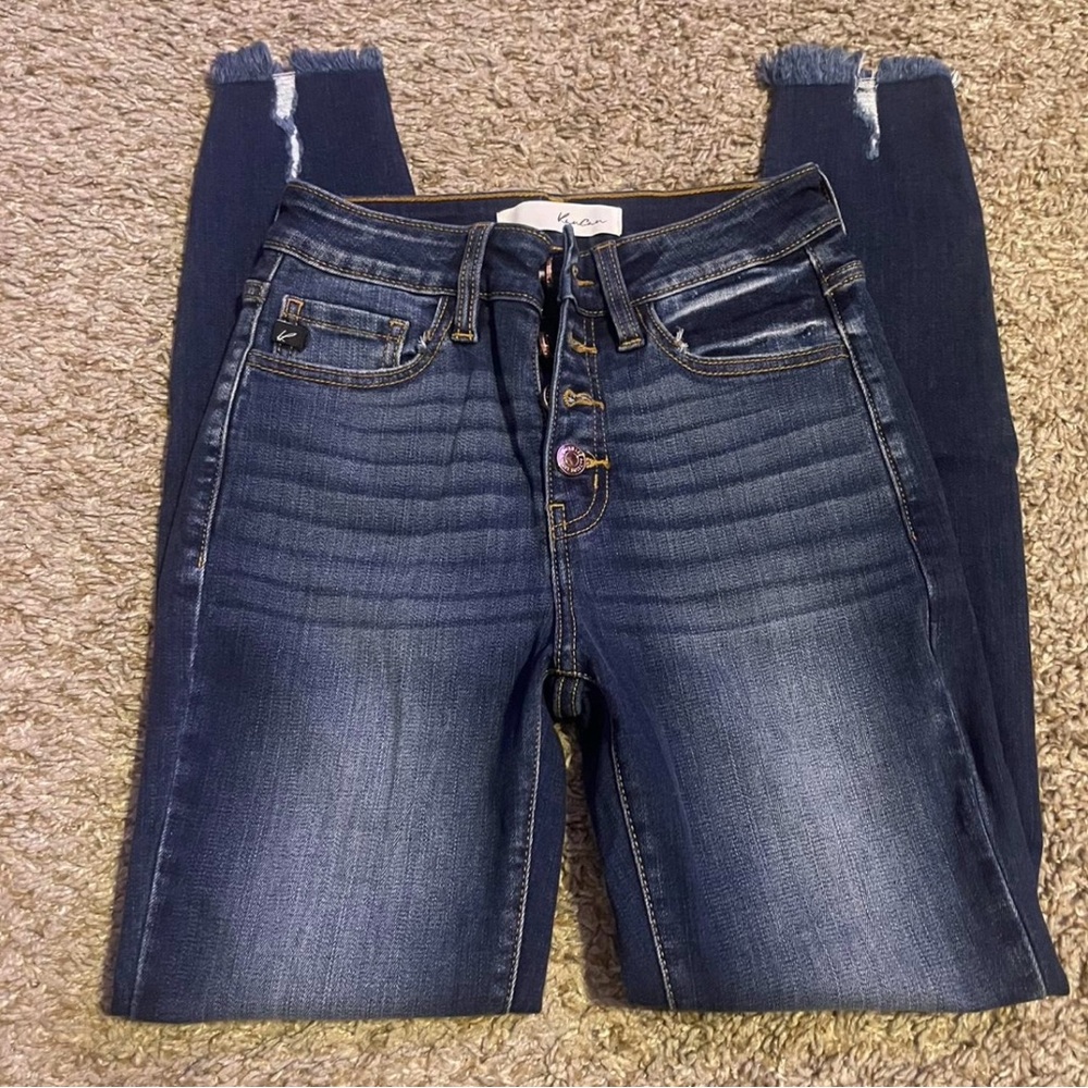 KanCan Blue Skinny Jeans with Stretch and Faded Design